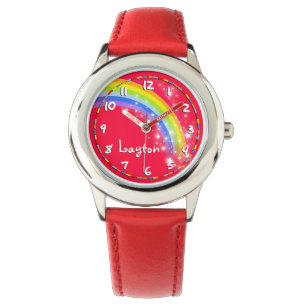 Montre Amusants enfants arc-en-ciel rouge nom poignet mon