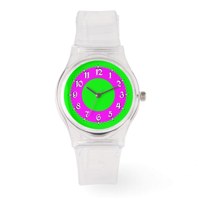 Montre analogique rose et vert sportif (Recto)