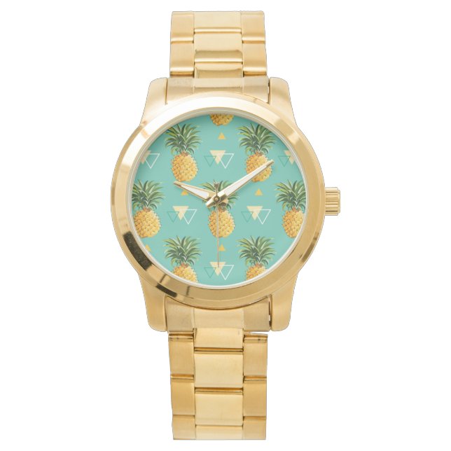 Montre Ananas Lumineux Sur Motif Géométrique (devant)