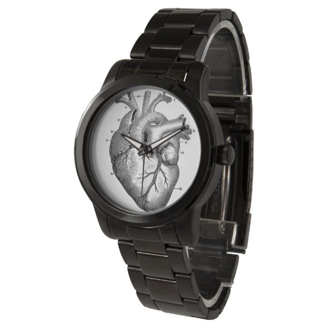 Montre Anatomique Coeur Dames Bracelet en acier noir Mont (Incliné)