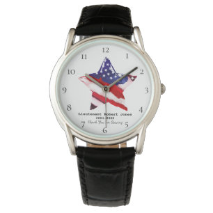 Montre *~* Ancien combattant militaire peint Drapeau bleu