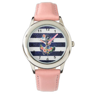 Montre Ancrage floral sur arrière - plan rayé