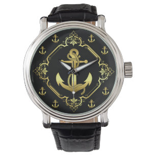 Montre Ancrage/roue du navire nautique /or/noir
