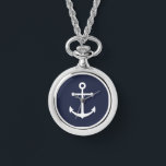 Montre Ancre bleue marine<br><div class="desc">Cadeau nautique minimaliste moderne avec ancre blanche sur arrière - plan bleu marine.</div>