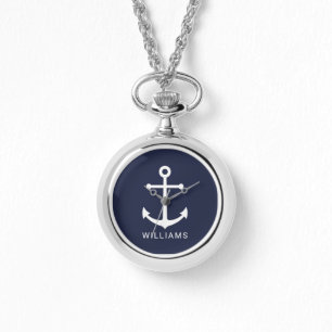 Montre Ancre bleue marine avec nom personnalisé