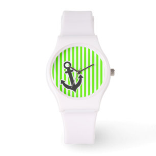 Montre Ancre; Bright Green Stripes; Striped