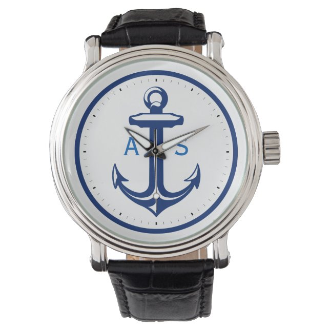 Montre Ancre classique avec initiales | Cadeaux nautiques (devant)
