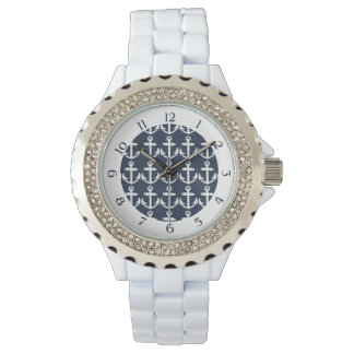 Montre Ancre marine bleu/blanc Motif d' nautiques avec no