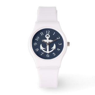 Montre Ancre nautique bleu/blanc de la Marine avec nombre