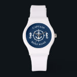 Montre Ancre nautique Cheval de mer Capitaine Nom du bate<br><div class="desc">Une Ancre nautique et un cheval de mer avec le grade de capitaine ou un autre titre et votre nom ou nom de bateau sur une montre à poignet élégante. Ce Pocket Watch personnalisé ne sera pas seulement le temps, mais est aussi une pièce de conversation amusante. Parfait pour la...</div>
