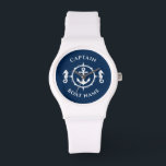 Montre Ancre nautique Cheval de mer Capitaine Nom du bate<br><div class="desc">Une Ancre nautique et un cheval de mer avec le grade de capitaine ou un autre titre et votre nom ou nom de bateau sur une montre à poignet élégante. Ce Pocket Watch personnalisé ne sera pas seulement le temps, mais est aussi une pièce de conversation amusante. Parfait pour la...</div>