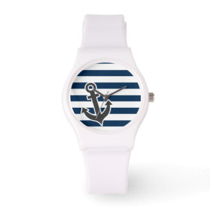 Montre Ancre nautique sur les rayures bleues foncées de m