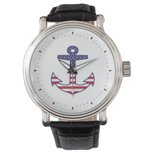 Montre Ancre patriotique de drapeau américain nautique