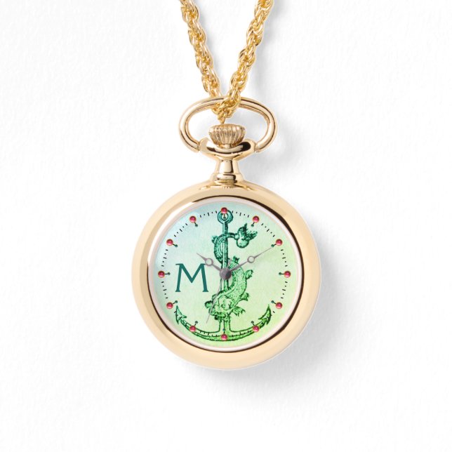 Montre ANCRE VERTE AVEC POISSON MONOGRAMME NAUTIQUE Gemme (Recto)