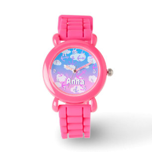 Montre Ancres flottantes roses mignonnes, Nom personnalis