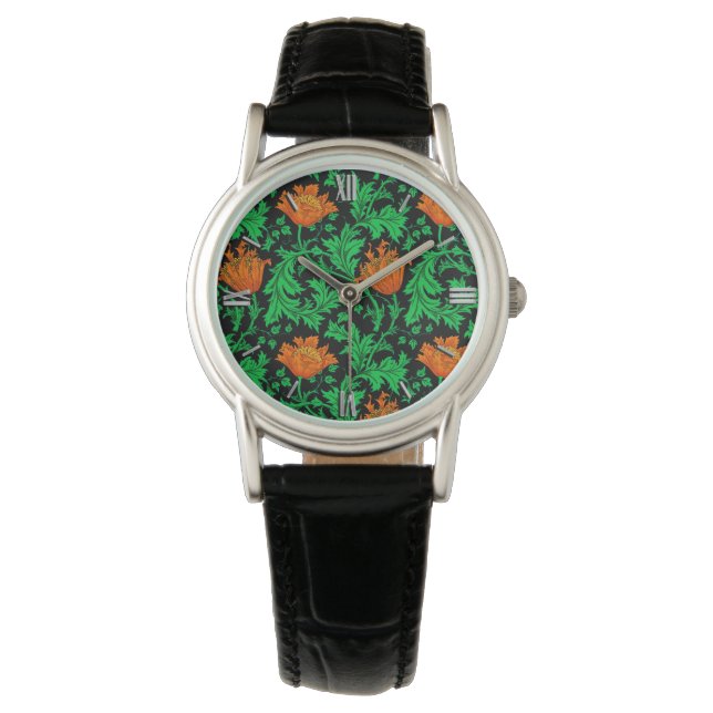 Montre Anémone William Morris, Orange, Vert et Noir (devant)