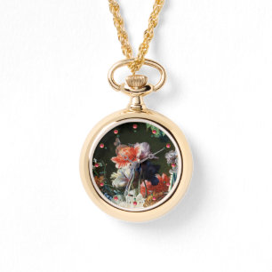 MONTRE ANÉMONES ROUGES ROSE FLEURS BLANCHES, BOUTTERFLY E