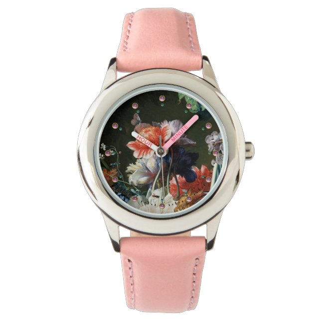 MONTRE ANÉMONES ROUGES ROSE FLEURS BLANCHES, BOUTTERFLY E (devant)