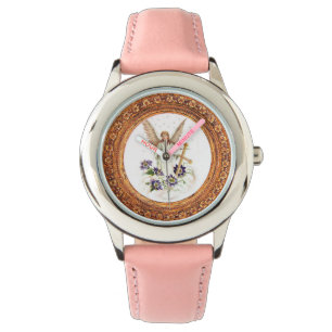 Montre Ange avec croix et fleurs de clématite