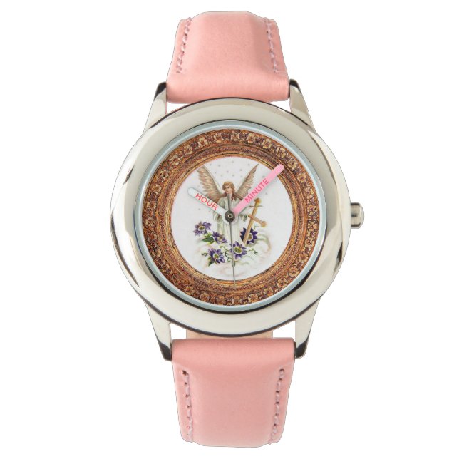 Montre Ange avec croix et fleurs de clématite  (devant)