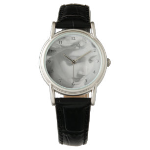 Montre Ange de marbre en cuir noir des femmes de *~* le