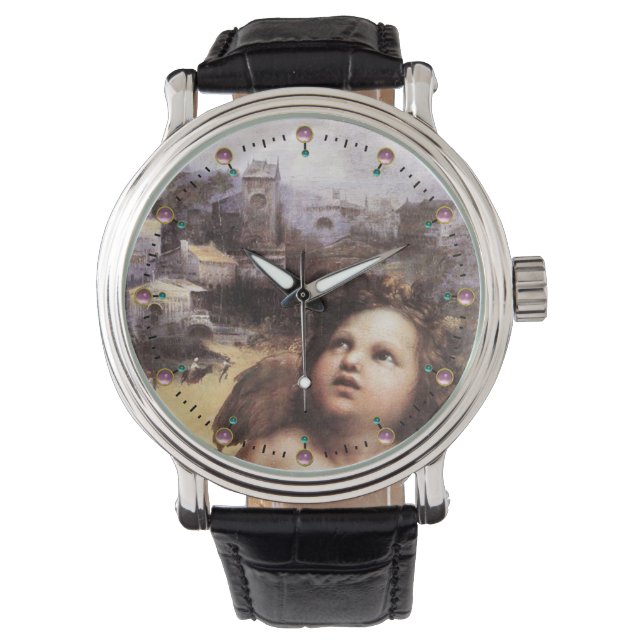 Montre ANGE DE RENAISSANCE DANS LE PAYSAGE, Pierres roses (devant)