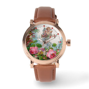 MONTRE ANGE DÉMONIQUE CUEILLANT DES ROSES ET DES FLEURS R