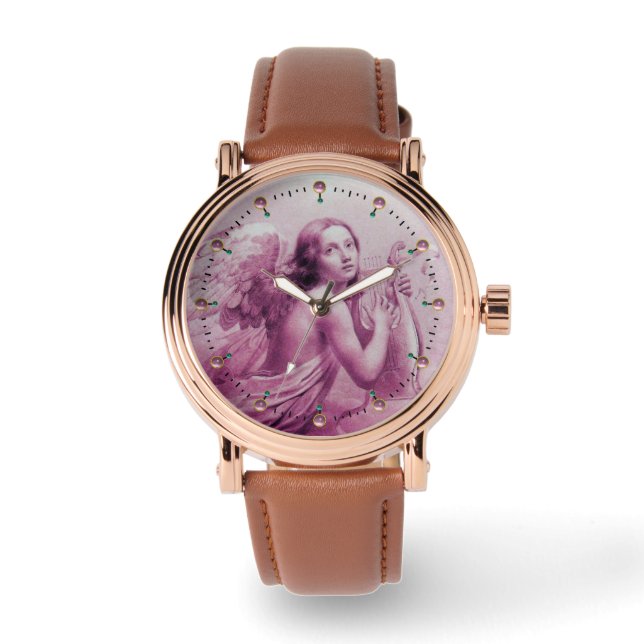 Montre ANGE JOUER LYRA SUR LES NUAGES Pierres roses (Recto)