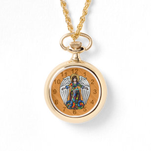 Montre Angle émaillé russe sur fond de bois cerisé