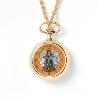 Montre Angle émaillé russe sur fond de bois cerisé