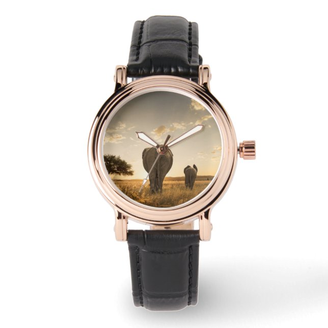 Montre Animaux de bébés cutest | Eléphant veau et mère (Recto)