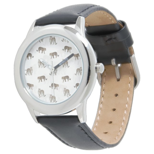 Montre Animaux de la jungle du léopard blanc moderne (Incliné)