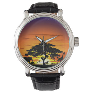 Montre Animaux sauvages sur African Savannah Sunset montr