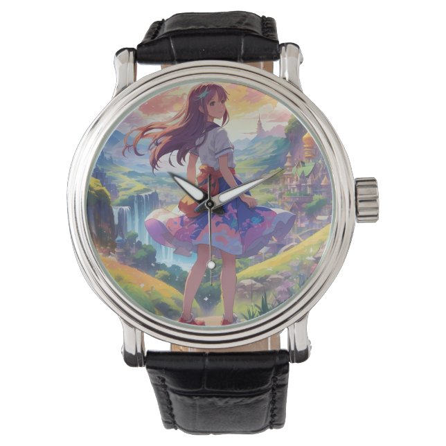 Montre Anime Girl in Landscape Horloge ronde (devant)