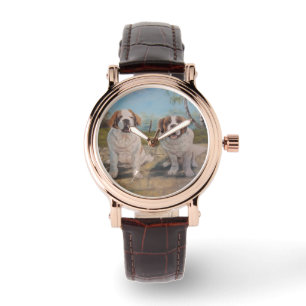 Montre Ann Hayes peignant deux le saint Bernards