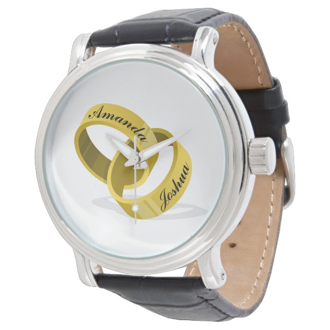 Montre Anneaux Mariages à verrouillage - Noms personnalis (Incliné)