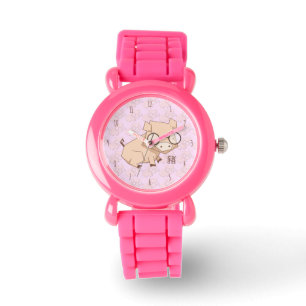 Montre Année chinoise rose caricature du cochon