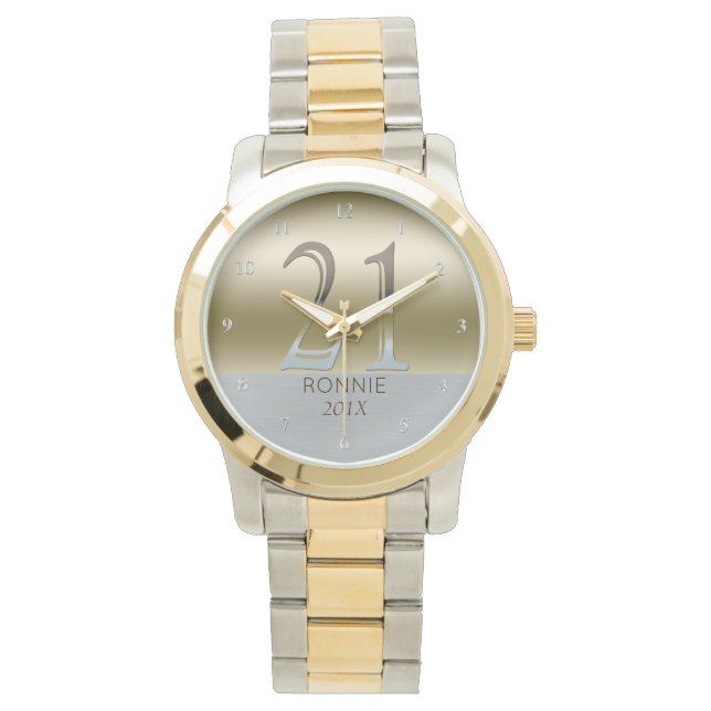 Montre Anniversaire 21 ans | Numéro 21 Gold Silver Metal  (devant)