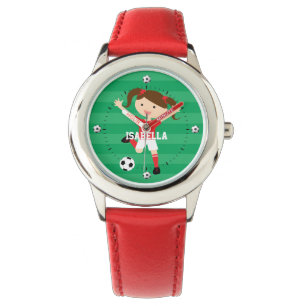 Montre Anniversaire personnalisé Fille de football rouge