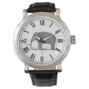 Montre Antique gravure de Mammoth laineux chiffres romain