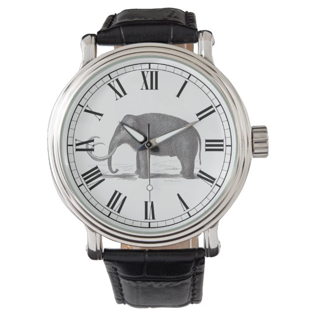 Montre Antique gravure de Mammoth laineux chiffres romain (devant)