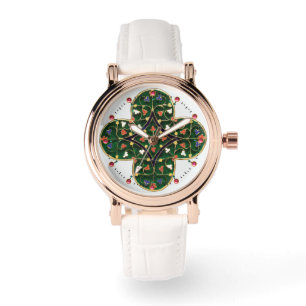 Montre ANTIQUE OR VERT CLOVER JEWEL Floral médiéval