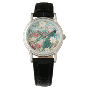Montre Antique Peacock & Fleurs Illustré