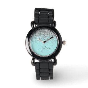 Montre Aqua bleu Turquoise Parties scintillant argent Mon