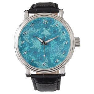 Montre Aqua Blue Starfish Motif Wrist Watch