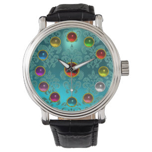MONTRE AQUA BLUE TURQUOISE DAMASK ET 3D COLORÉS
