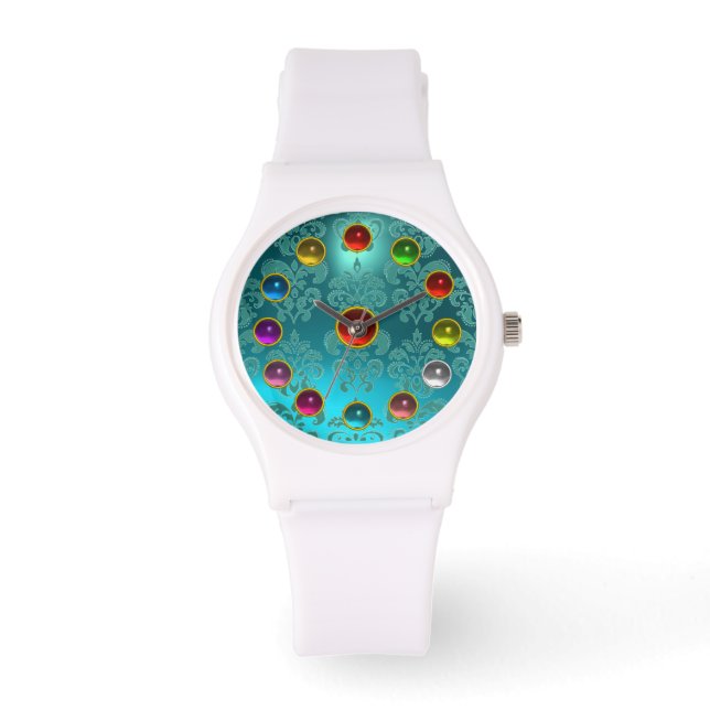 MONTRE AQUA BLUE TURQUOISE DAMASK ET 3D COLORÉS (Recto)