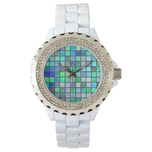 Montre Aqua Tile & Rhinestone Watch par Julie Everhart (devant)