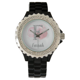 Montre Aquarelle Abstraite et Parties scintillant lettre 