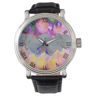 Montre Aquarelle Abstraite orchidées tropicales